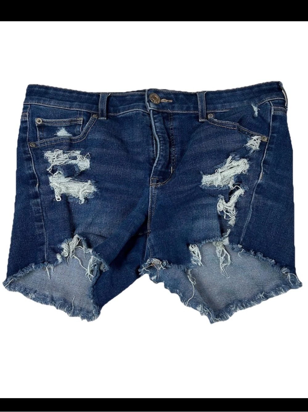 American Eagle Women’s Size 12 Midi Shortie Shorts Jean Distressed Dark #1395